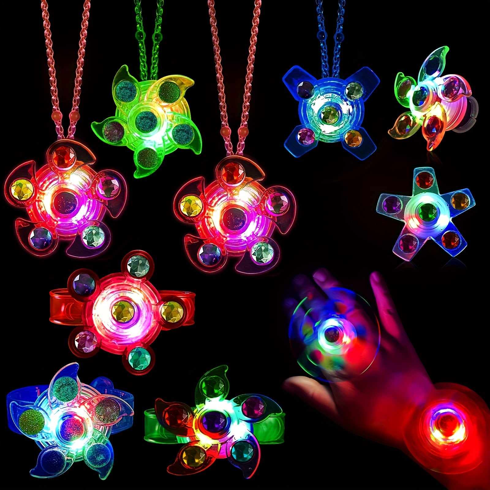 Ensemble de 36 Toupies Lumineuses Pour Fête, Cadeaux de Retour Pour Enfants, Avec 12 Colliers, 12 Bagues, 12 Bracelets. Idéal Pour Halloween, Noël Et Pâques.