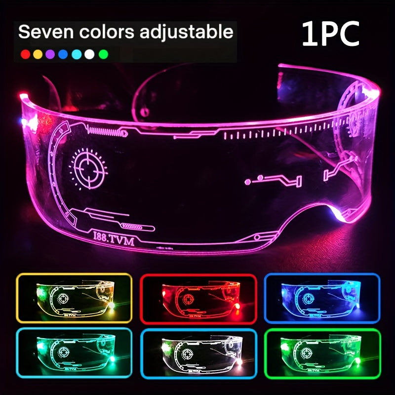 Lunettes LED lumineuses - 7 couleurs style cyberpunk et science-fiction pour soirées, festivals de musique et sorties nocturnes - Monture en plastique résistant