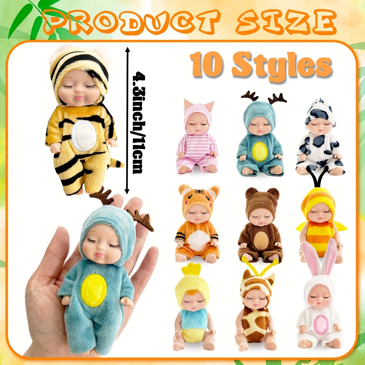 Lot de 10 Poupées Mini pour Jeunes Filles, Poupées Costumes Animaux Réalistes de 4 pouces, Mignonnes Poupées pour Fillettes, Panier Cadeau d'Anniversaire de Pâques, Saint-Valentin, Noël - Couleurs Variées
