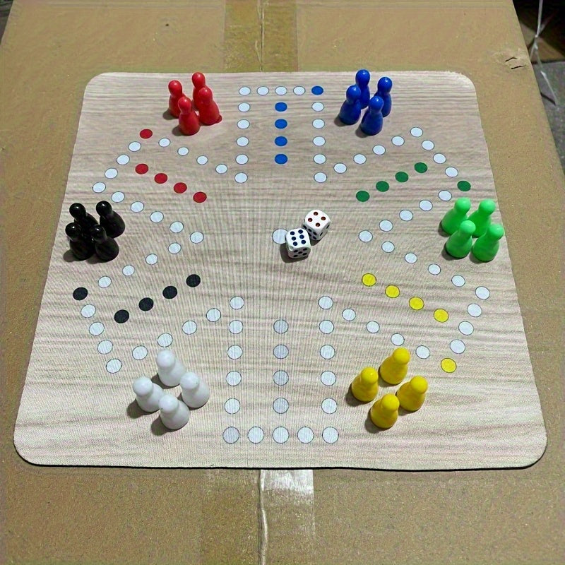 Jeu d'Échecs Volants pour 6 Joueurs - Grand Tapis de Souris de 9.45 pouces avec Plateau en Caoutchouc Coloré, 24 Pièces aux 6 Couleurs Vives, 2 Dés, Idéal pour les Réunions Familiales et Divertissement Festif