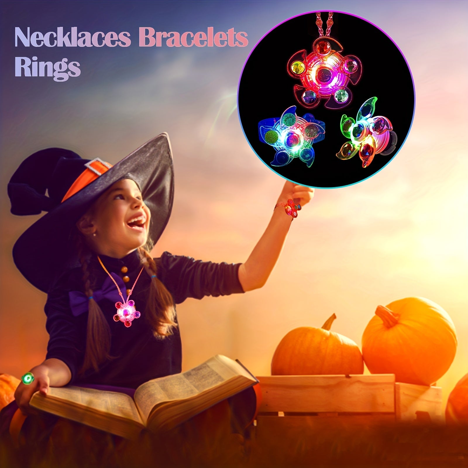 Ensemble de 36 Toupies Lumineuses Pour Fête, Cadeaux de Retour Pour Enfants, Avec 12 Colliers, 12 Bagues, 12 Bracelets. Idéal Pour Halloween, Noël Et Pâques.