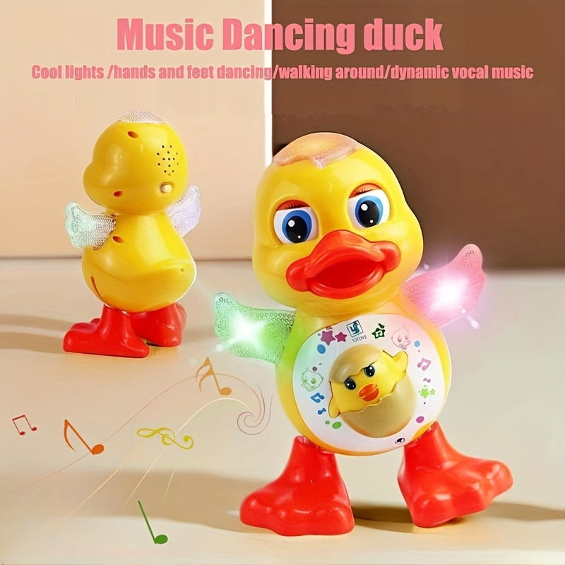 Canard dansant interactif avec musique, lumières dynamiques et effets de clignement des yeux, jouet éducatif en plastique durable pour enfants de 0 à 3 ans, piles non incluses