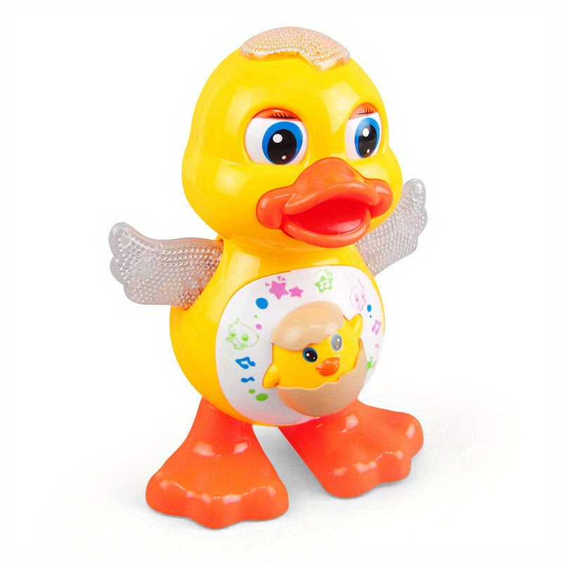 Canard dansant interactif avec musique, lumières dynamiques et effets de clignement des yeux, jouet éducatif en plastique durable pour enfants de 0 à 3 ans, piles non incluses