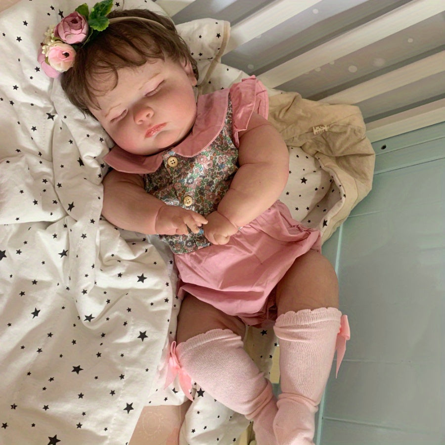 23,62 pouces Poupée Bébé Reborn Rose Endormie, Membres en Vinyle Peau 3D, Veine Vasculaire Réaliste, Poupée Princesse Enfant, Corps en Tissu Doux, Jouet Maison de Jeu, Cadeau d'Anniversaire Parfait