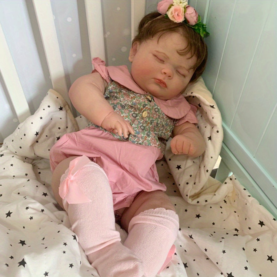 23,62 pouces Poupée Bébé Reborn Rose Endormie, Membres en Vinyle Peau 3D, Veine Vasculaire Réaliste, Poupée Princesse Enfant, Corps en Tissu Doux, Jouet Maison de Jeu, Cadeau d'Anniversaire Parfait