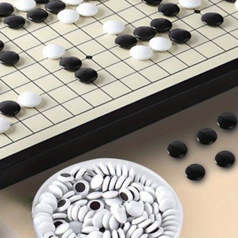Ensemble de Jeu de Go Chinois Haut de Gamme avec Plateau Pliable - Pièces Classiques Noires et Blanches, Jouet de Collection Artisanal, Idéal pour Noël et Thanksgiving