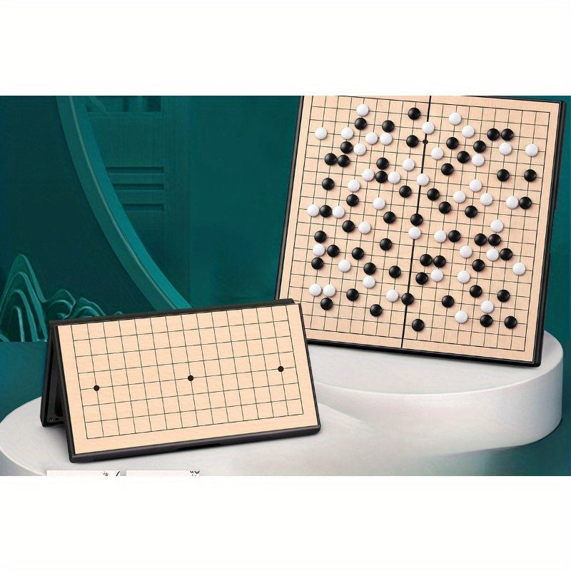 Ensemble de Jeu de Go Chinois Haut de Gamme avec Plateau Pliable - Pièces Classiques Noires et Blanches, Jouet de Collection Artisanal, Idéal pour Noël et Thanksgiving