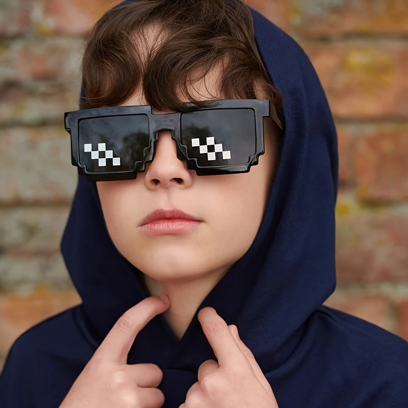 1 Paire de Lunettes Tendance pour Jeunes avec Design Pixelisé en Forme de Coche - Monture Carrée Noir\u002FBlanc, Accessoires Décoratifs Casuals pour Garçons & Filles 3-14 Ans, Fêtes, Accessoires Photo, Lunettes Durables pour Ados