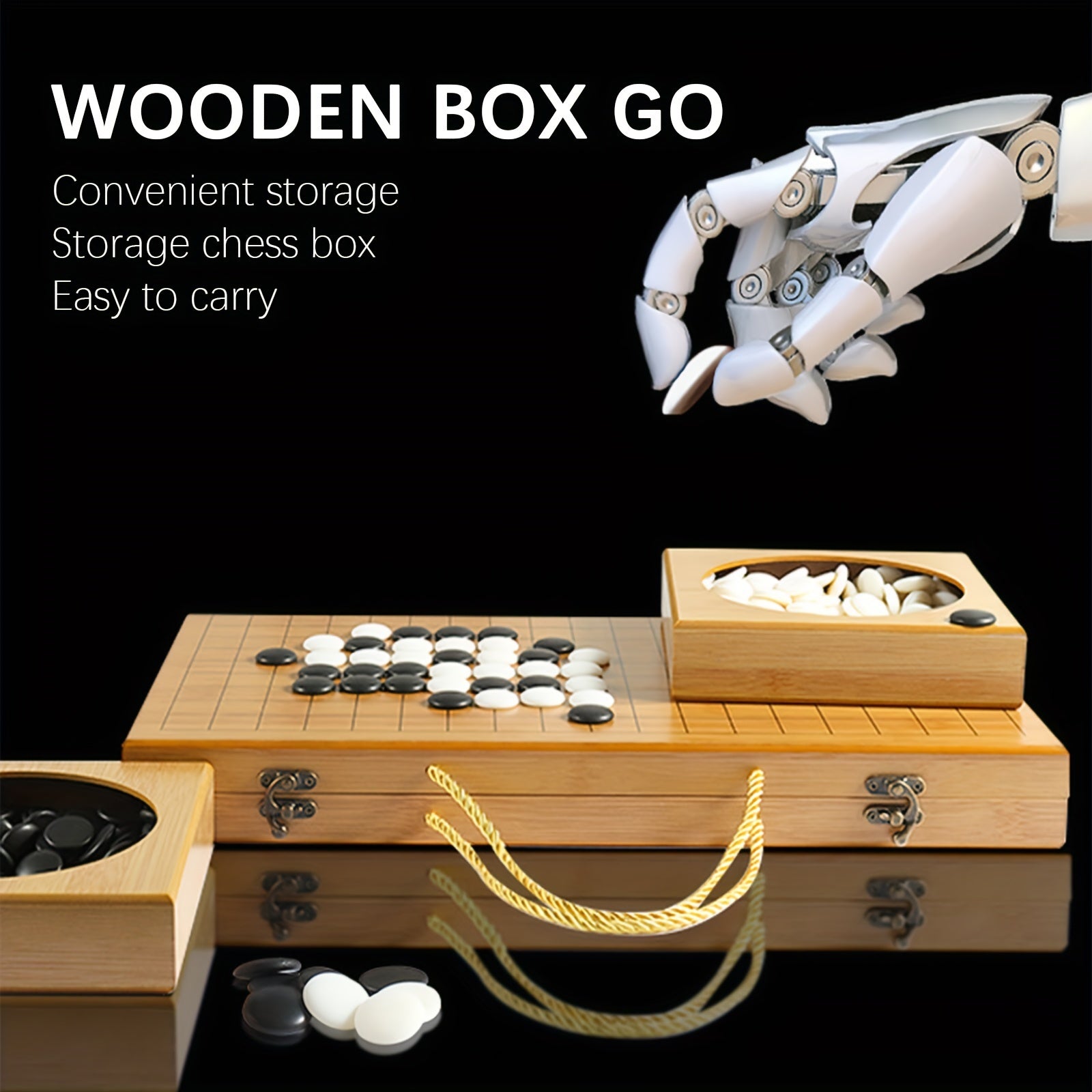 Jeu de Plateau Pliable en Bambou Go, Boîte de Jeu All Nature Go, Plateau de Jeu de Stratégie Chinois Weiqi Gomku Pliable avec 171 Pions d'Échecs en Imitation Jade et Deux Bols en Bambou