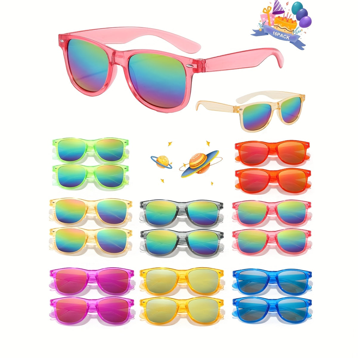 16 pièces Lunettes de Mode pour Enfants - Pack en Gros, Montures Carrées Colorées Néon pour Garçons et Filles 3-8 Ans, Accessoires Légers pour Fêtes d'Anniversaire & Été, Design Ludique et Décoratif
