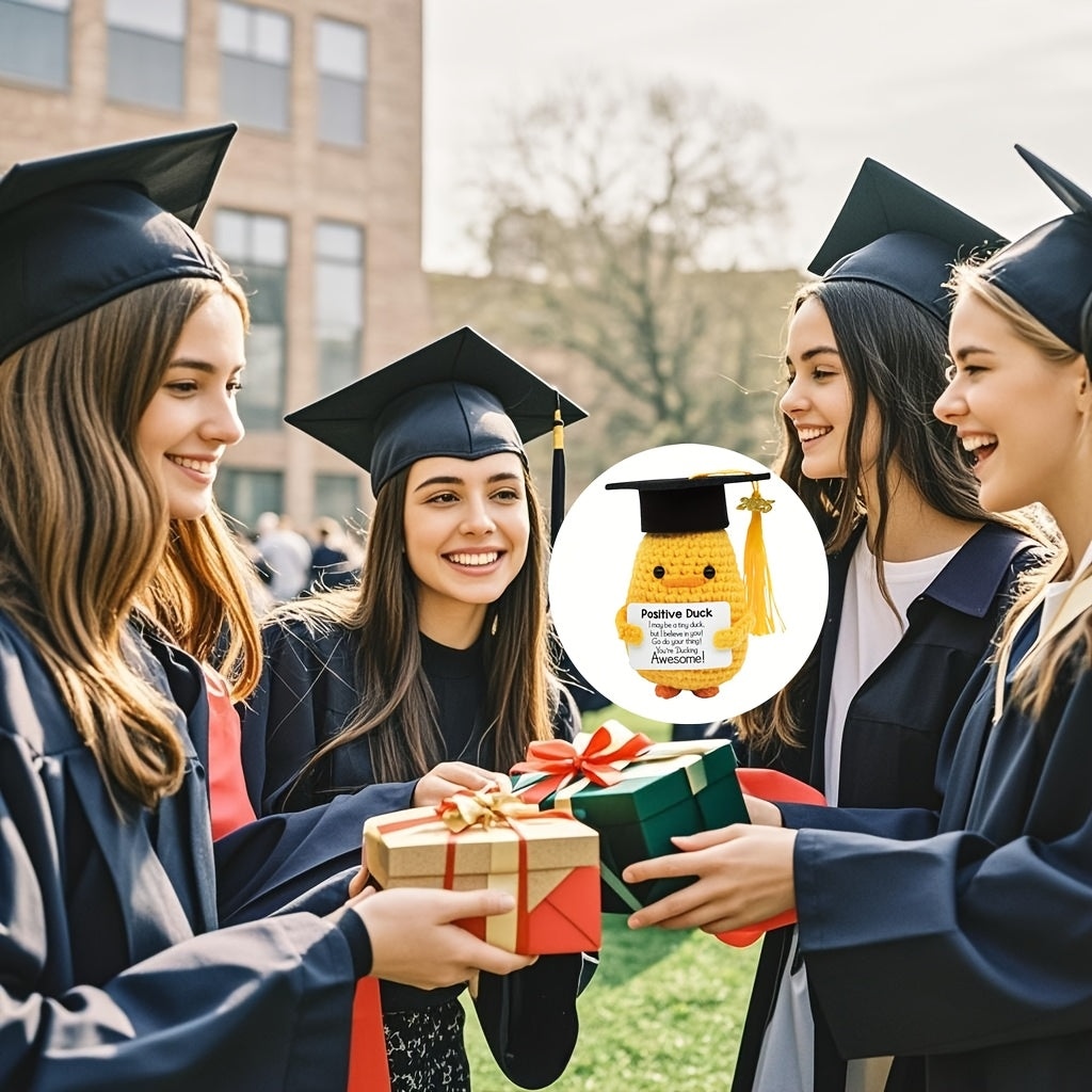 2025 Cadeau de Diplômation - Canard Mignon avec Toque et Carte, Présent Unique Tissé à la Main Parfait pour les Étudiantes Universitaires, Idéal pour les Fêtes de Remise des Diplômes