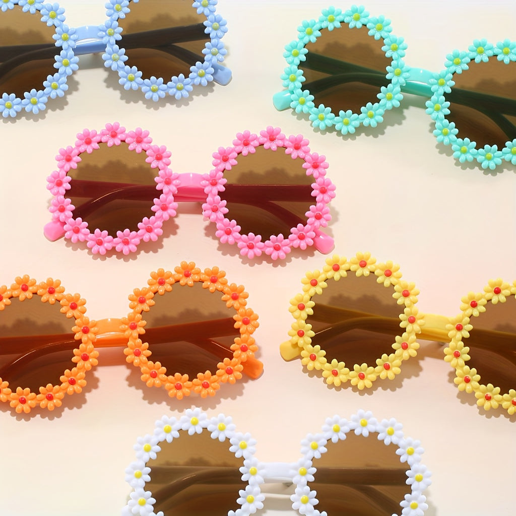 6 paires de lunettes déco mignonnes en forme de tournesol pour enfants unisexes, lunettes rondes en plastique avec verres AC, pour fêtes, remise de diplôme et anniversaire