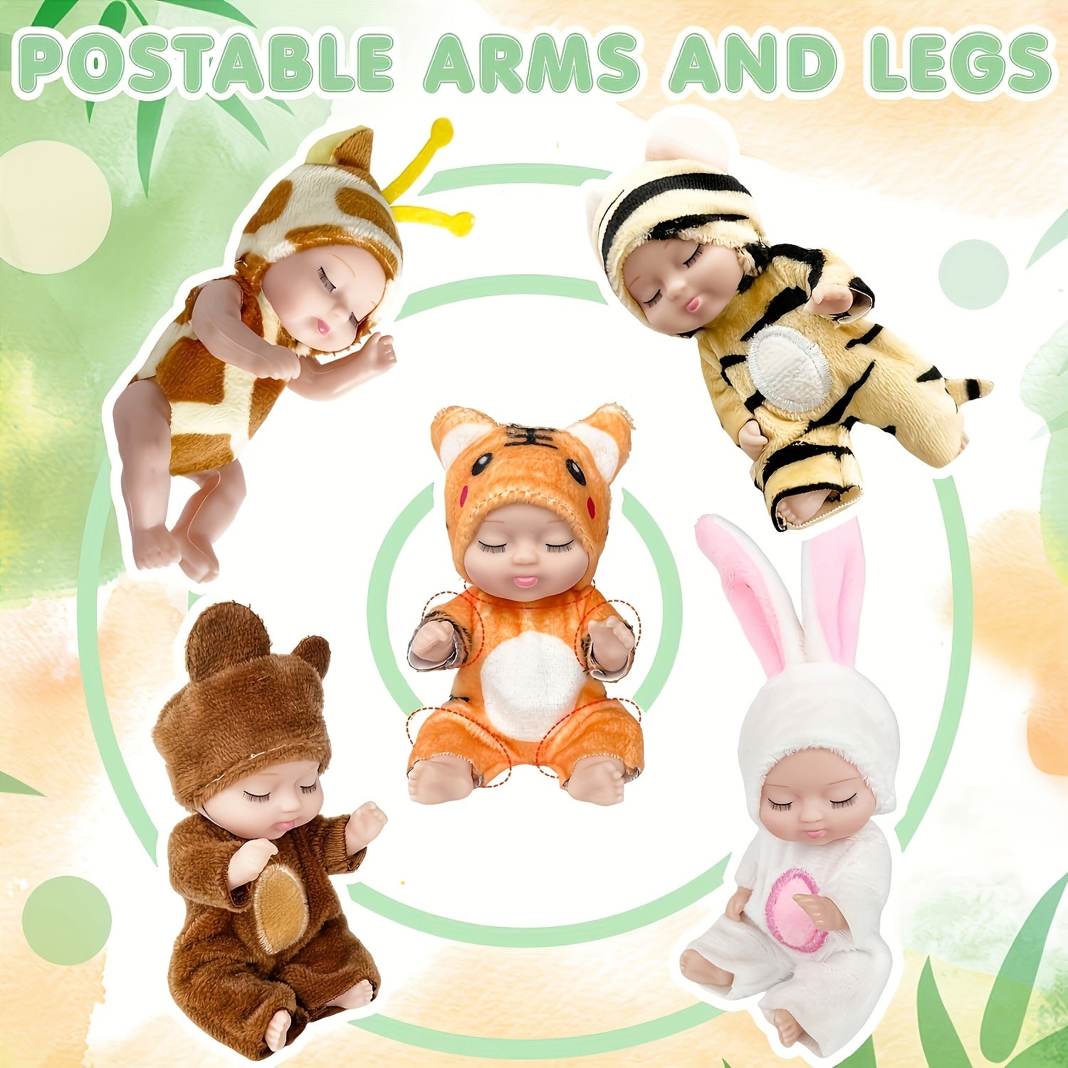 Lot de 10 Poupées Mini pour Jeunes Filles, Poupées Costumes Animaux Réalistes de 4 pouces, Mignonnes Poupées pour Fillettes, Panier Cadeau d'Anniversaire de Pâques, Saint-Valentin, Noël - Couleurs Variées