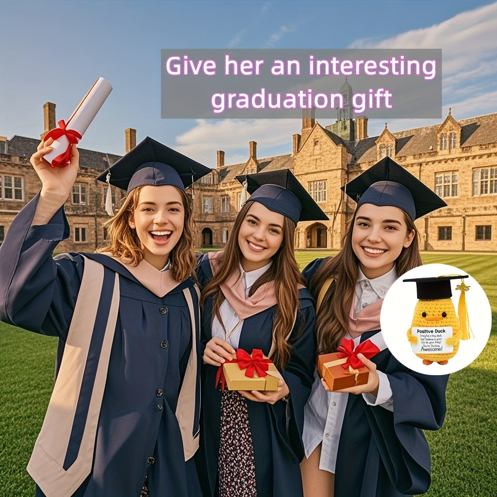 2025 Cadeau de Diplômation - Canard Mignon avec Toque et Carte, Présent Unique Tissé à la Main Parfait pour les Étudiantes Universitaires, Idéal pour les Fêtes de Remise des Diplômes
