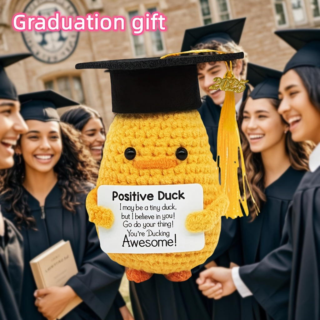 2025 Cadeau de Diplômation - Canard Mignon avec Toque et Carte, Présent Unique Tissé à la Main Parfait pour les Étudiantes Universitaires, Idéal pour les Fêtes de Remise des Diplômes