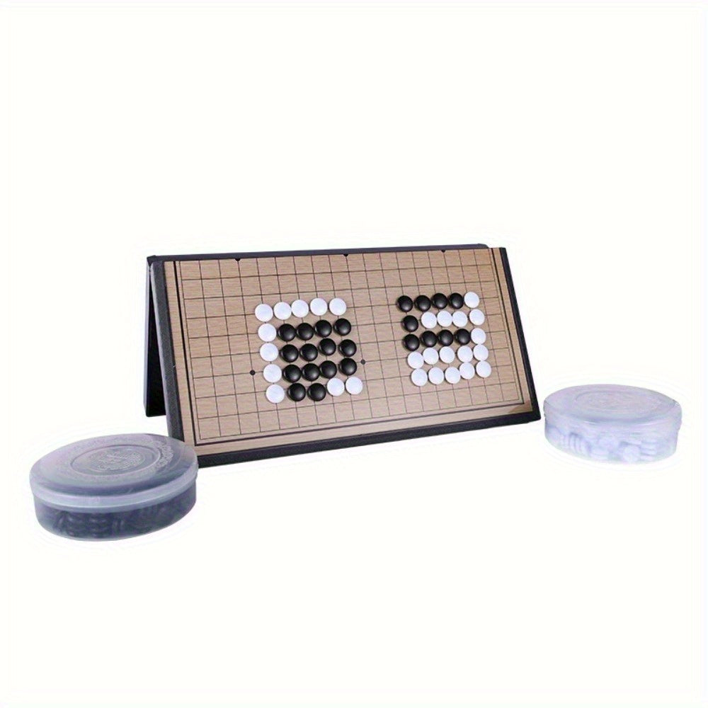 Jeu de Société Go Magnétique Pliable - Plateau Stratégique Portable avec Pièces Magnétiques Noires et Blanches en Matériau Plastique Durable - Idéal pour les Voyages, Soirées Familiales Amusantes - Cadeau d'Anniversaire Parfait