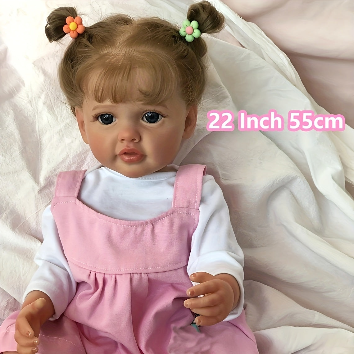 1pc Poupée Reborn Réaliste de 22 Pouces en Vinyle Complet, Jeune Fille Réaliste avec Veines Visibles, Jouet Baignable Cadeau pour Jeunes de 3 Ans et Plus, Objet de Collection