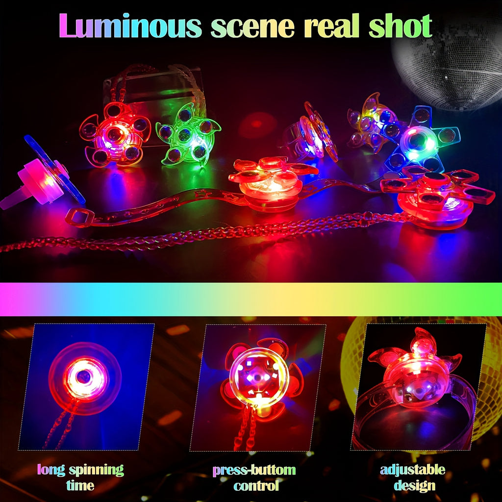 Ensemble de 36 Toupies Lumineuses Pour Fête, Cadeaux de Retour Pour Enfants, Avec 12 Colliers, 12 Bagues, 12 Bracelets. Idéal Pour Halloween, Noël Et Pâques.