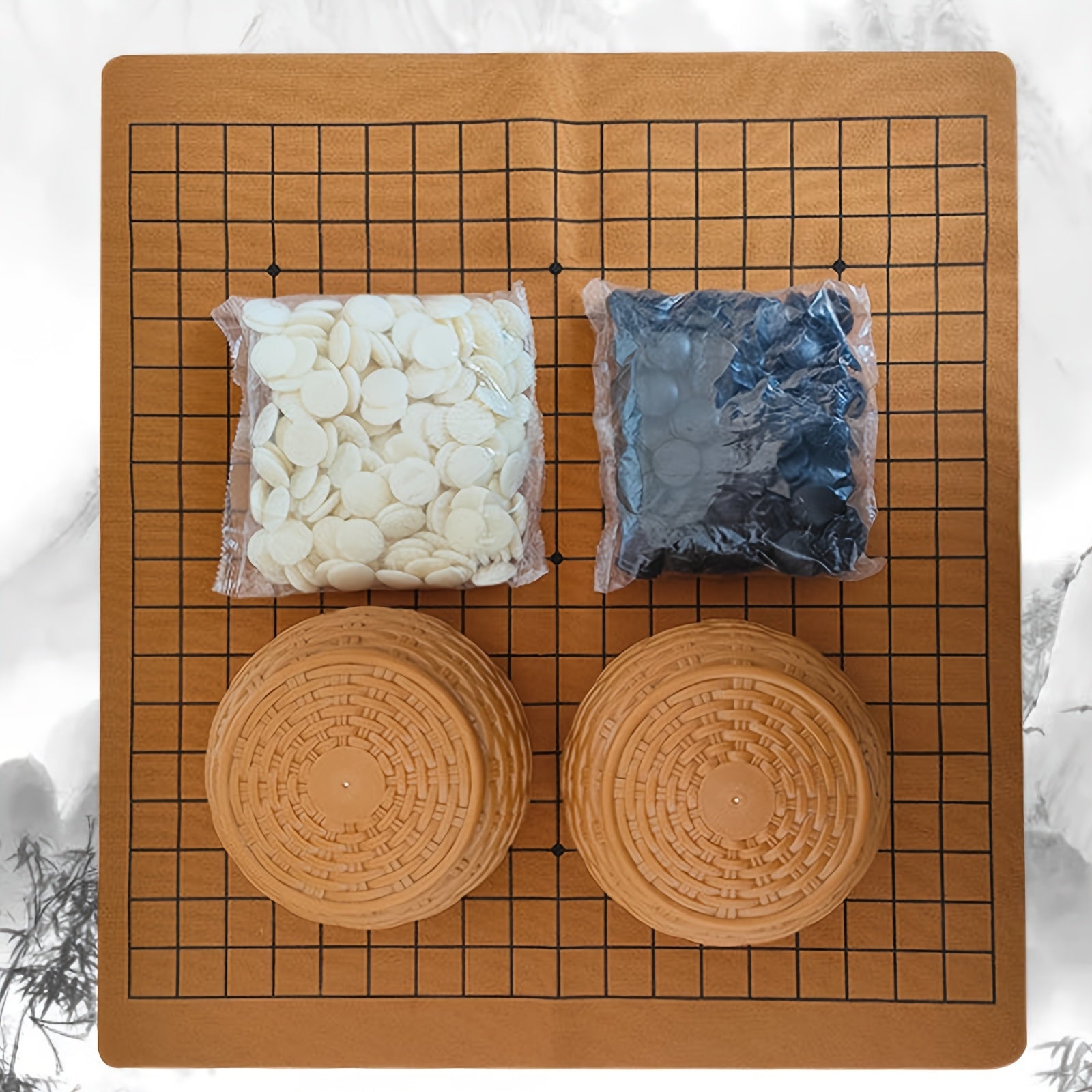 Ensemble de jeu de Go, comprenant un plateau en simili cuir, des pierres de jade imitation et deux conteneurs en résine - un ensemble de jeu de plateau stratégique, parfait pour les fêtes et les activités en plein air.