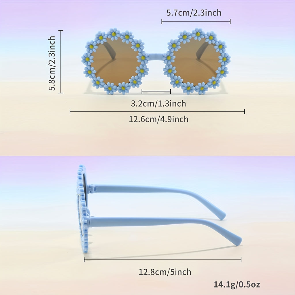 6 paires de lunettes déco mignonnes en forme de tournesol pour enfants unisexes, lunettes rondes en plastique avec verres AC, pour fêtes, remise de diplôme et anniversaire