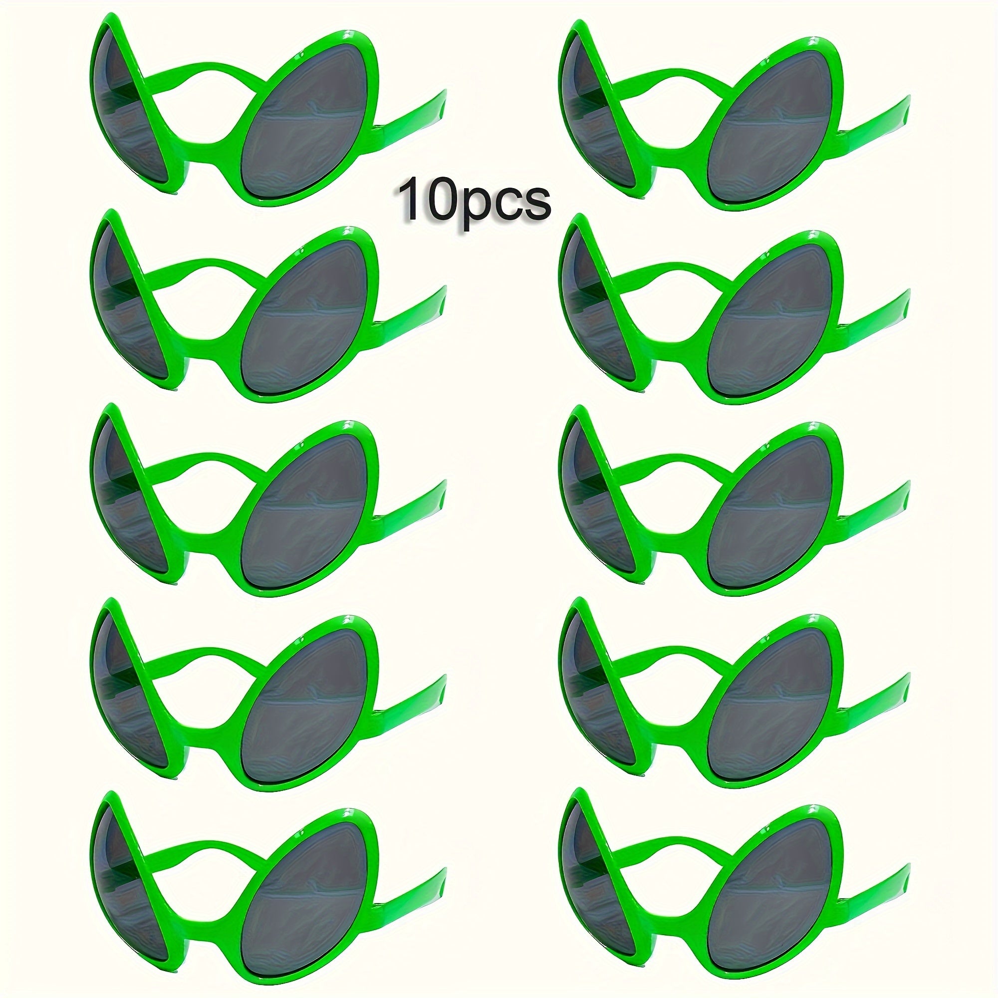 10pcs Alien Eyewear - Lunettes vertes en polycarbonate avec verres noirs, accessoires amusants pour costumes pour anniversaires et fêtes, accessoires décoratifs unisexe, accessoire de fête | Design futuriste | Lunettes durables