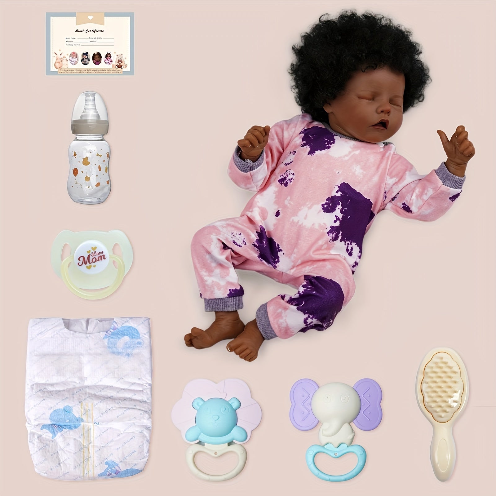 Poupée réaliste JIZHI Lifelike Reborn Baby Doll Black 17 pouces, corps souple et réaliste, sangle de corps en tissu, ensemble d'accessoires d'alimentation, convient aux cadeaux de Noël et du Nouvel An pour les enfants de plus de 3 ans.