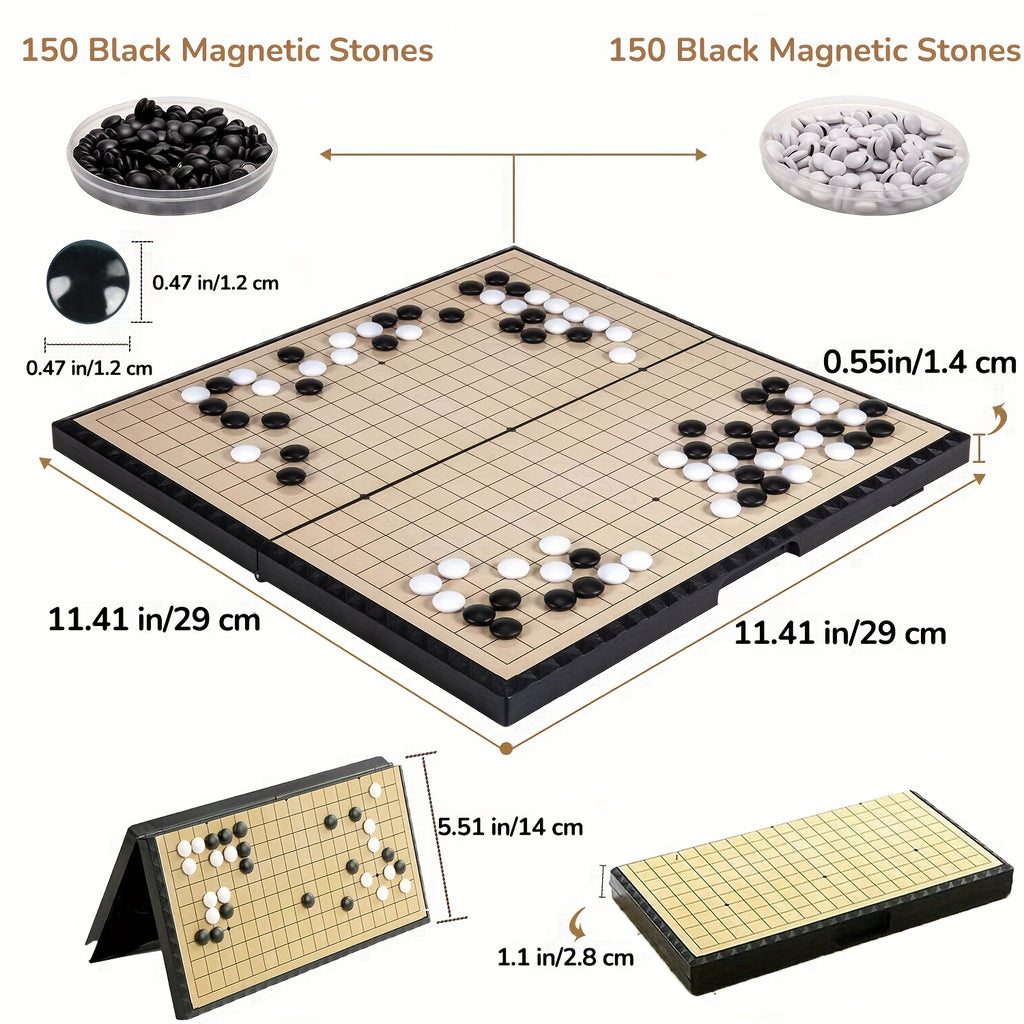 Ensemble de jeu de Go pliable magnétique de luxe de 11,41 pouces avec 19x tableau + 300 pièces noires et blanches, idéal pour les fêtes et les activités de plein air, Noël et Thanksgiving