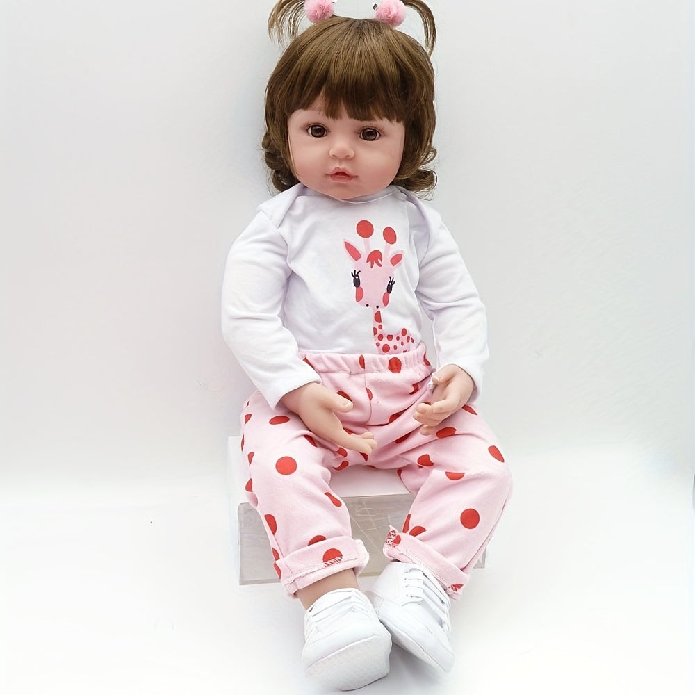 Poupée Reborn en Vinyle Souple de 19 Pouces\u002F 48cm, Jolie Bébé Fille avec Perruque et Vêtements Roses, Cadeau pour Halloween\u002F Thanksgiving\u002F Noël