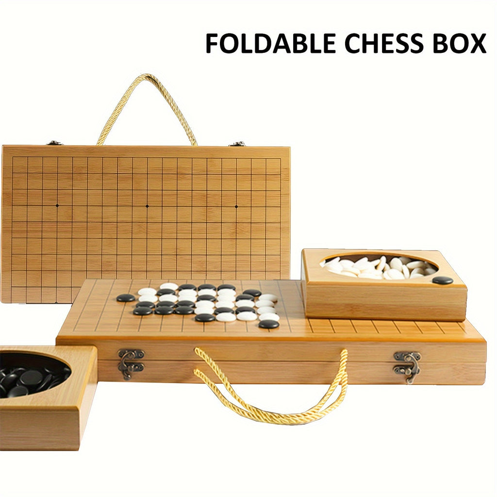 Jeu de Plateau Pliable en Bambou Go, Boîte de Jeu All Nature Go, Plateau de Jeu de Stratégie Chinois Weiqi Gomku Pliable avec 171 Pions d'Échecs en Imitation Jade et Deux Bols en Bambou
