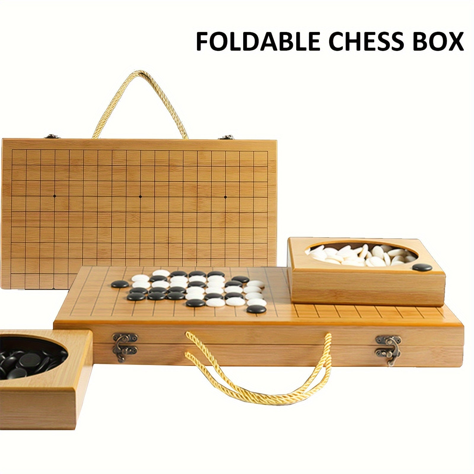 Jeu de Plateau Pliable en Bambou Go, Boîte de Jeu All Nature Go, Plateau de Jeu de Stratégie Chinois Weiqi Gomku Pliable avec 171 Pions d'Échecs en Imitation Jade et Deux Bols en Bambou