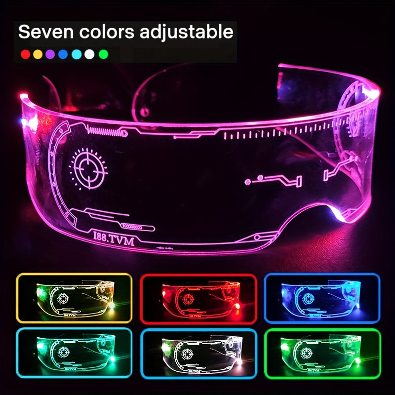 Lunettes LED lumineuses - 7 couleurs style cyberpunk et science-fiction pour soirées, festivals de musique et sorties nocturnes - Monture en plastique résistant