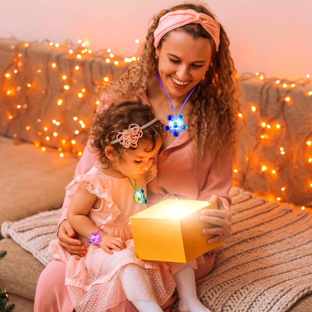 Ensemble de 36 Toupies Lumineuses Pour Fête, Cadeaux de Retour Pour Enfants, Avec 12 Colliers, 12 Bagues, 12 Bracelets. Idéal Pour Halloween, Noël Et Pâques.