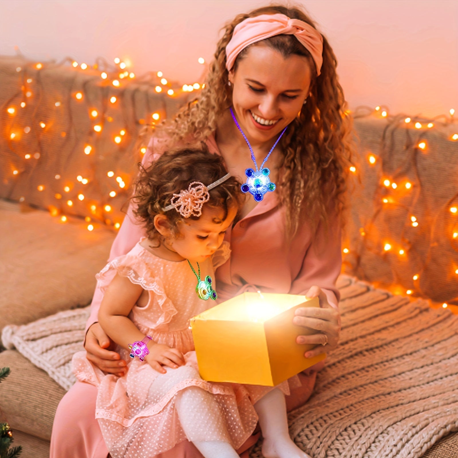 Ensemble de 36 Toupies Lumineuses Pour Fête, Cadeaux de Retour Pour Enfants, Avec 12 Colliers, 12 Bagues, 12 Bracelets. Idéal Pour Halloween, Noël Et Pâques.