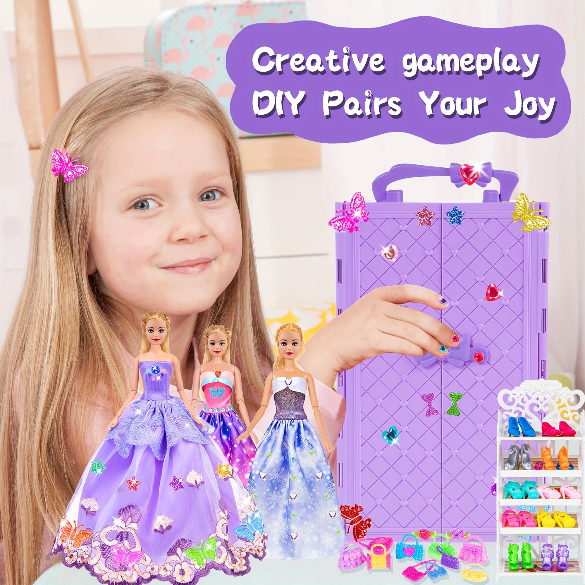 91 pièces de mode pour poupée de 11.5 pouces avec accessoires et placard, robes de princesse, robes à la mode, tenues, maillots de bain, chaussures, cintres, jouets d'habillage de poupée pour filles enfants tout-petits cadeaux de jouets
