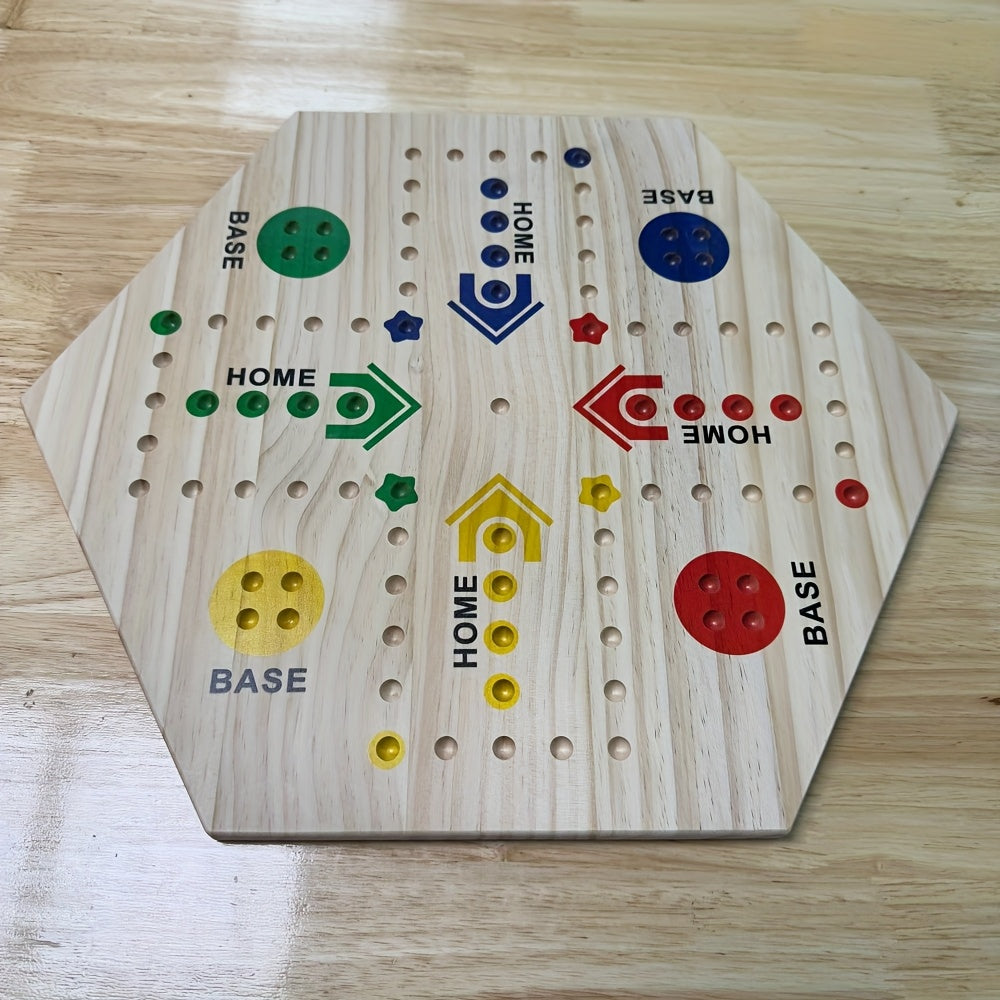 Un Jeu de Société en Bois de Haute Qualité à Double Face, Échiquier Volant pour Fête, pour 4-6 Joueurs, avec 6 Couleurs 24 Billes + 6 Dés, le Meilleur Choix pour les Passionnés de Jeux