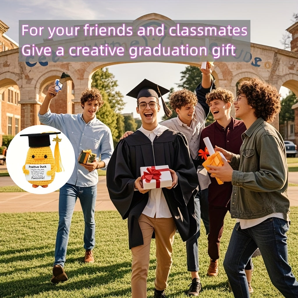 2025 Cadeau de Diplômation - Canard Mignon avec Toque et Carte, Présent Unique Tissé à la Main Parfait pour les Étudiantes Universitaires, Idéal pour les Fêtes de Remise des Diplômes