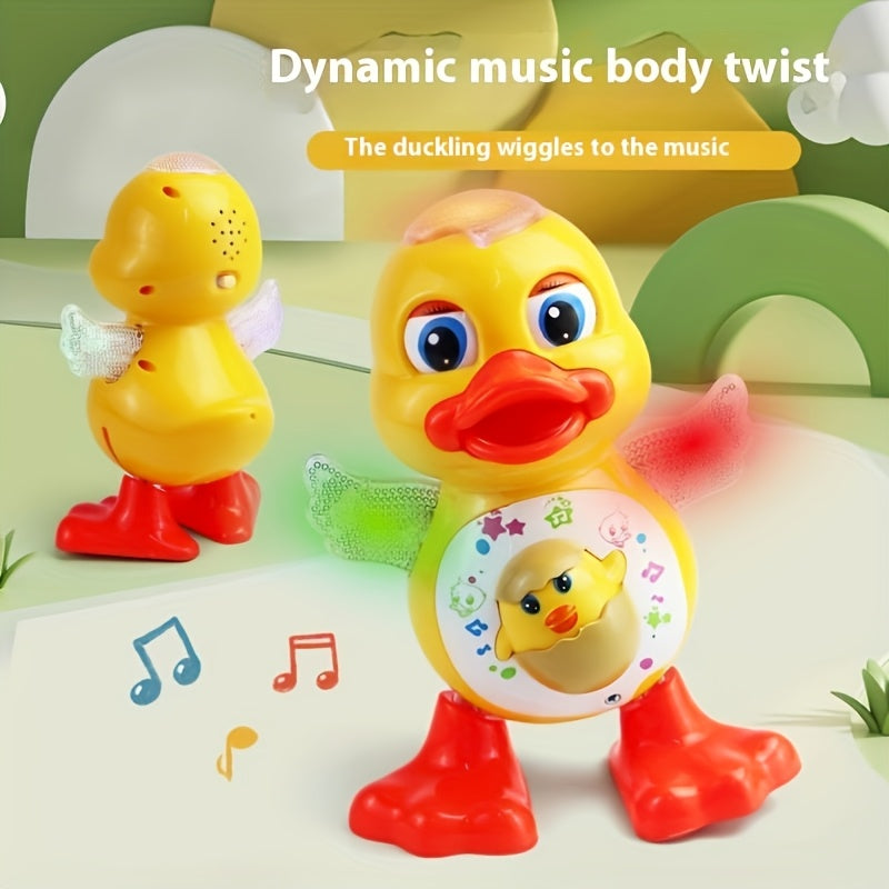 Canard dansant interactif avec musique, lumières dynamiques et effets de clignement des yeux, jouet éducatif en plastique durable pour enfants de 0 à 3 ans, piles non incluses