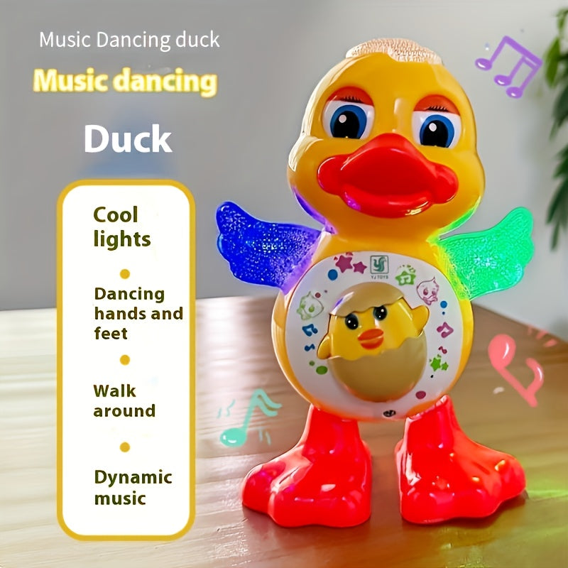 Canard dansant interactif avec musique, lumières dynamiques et effets de clignement des yeux, jouet éducatif en plastique durable pour enfants de 0 à 3 ans, piles non incluses