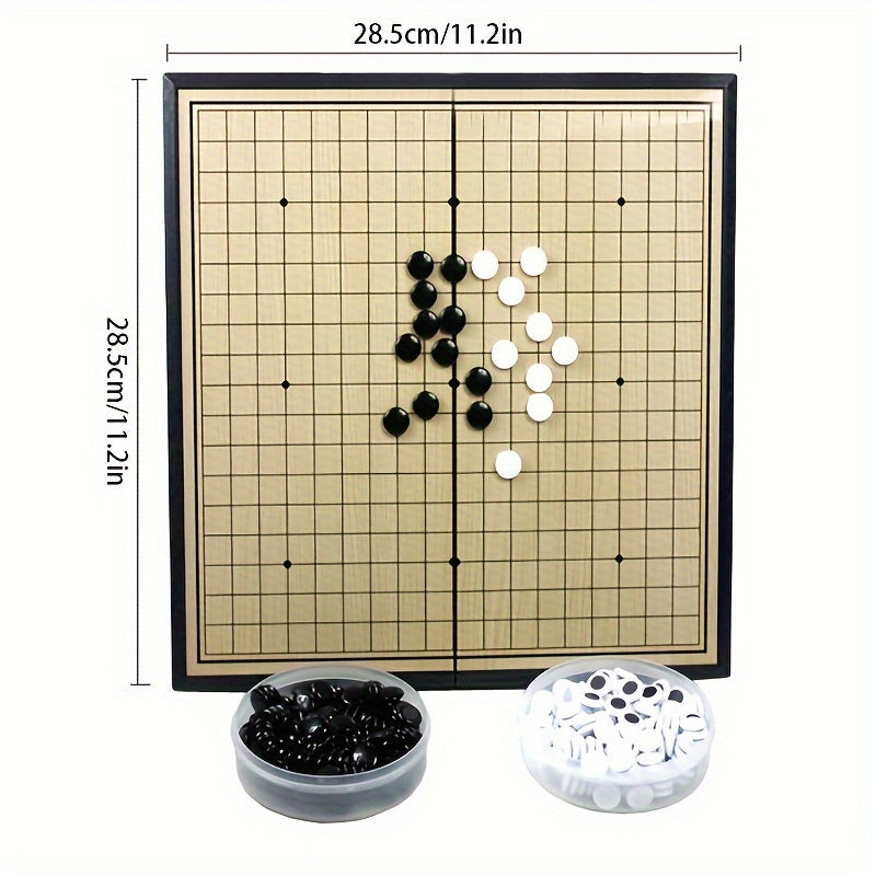 Jeu de Go Magnétique Portable de 11.2 pouces - Planche en Bois Pliable pour Gomoku Go, Idéal pour les Voyages & les Fêtes à la Maison, Comprend des Pièces Noires & Blanches
