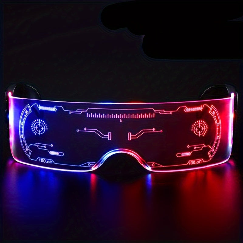 Lunettes LED lumineuses - 7 couleurs style cyberpunk et science-fiction pour soirées, festivals de musique et sorties nocturnes - Monture en plastique résistant