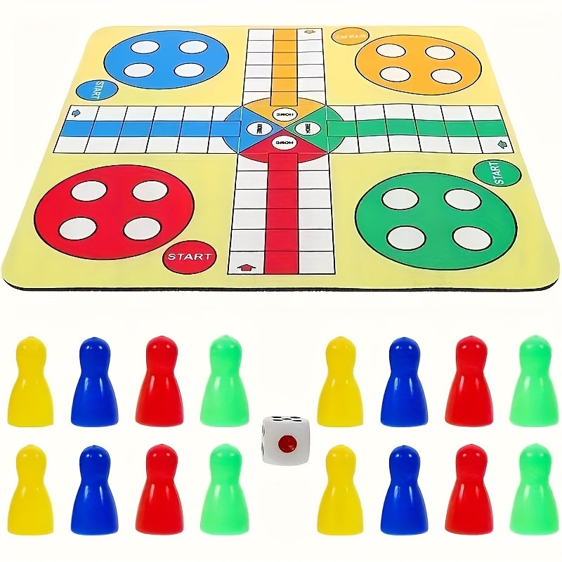 Une version simplifiée de l'échecs volants à quatre personnes avec 16 pièces d'échecs + tapis d'échecs + dés, un design polyvalent et léger pour le divertissement à tout moment et n'importe où.