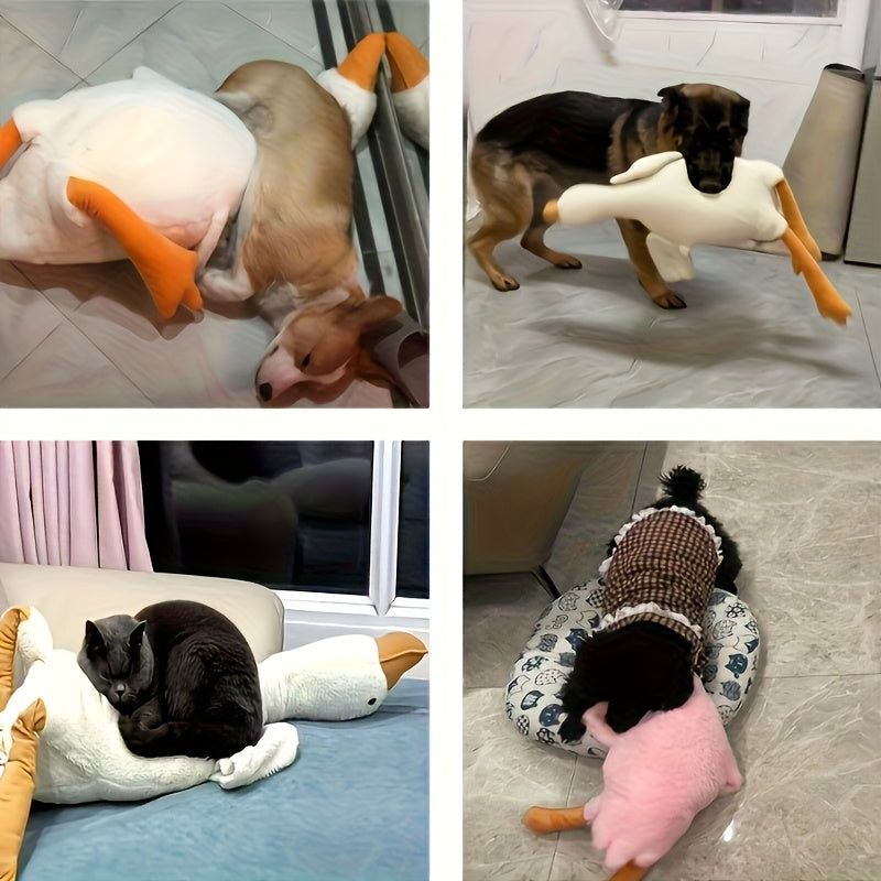 1pc Jouet en peluche de canard doux pour chiens, motif de dessin animé, polyester, stimule l'énergie, recommandé pour les races de taille moyenne, convient aux grands, moyens et petits animaux, jouet pour chien