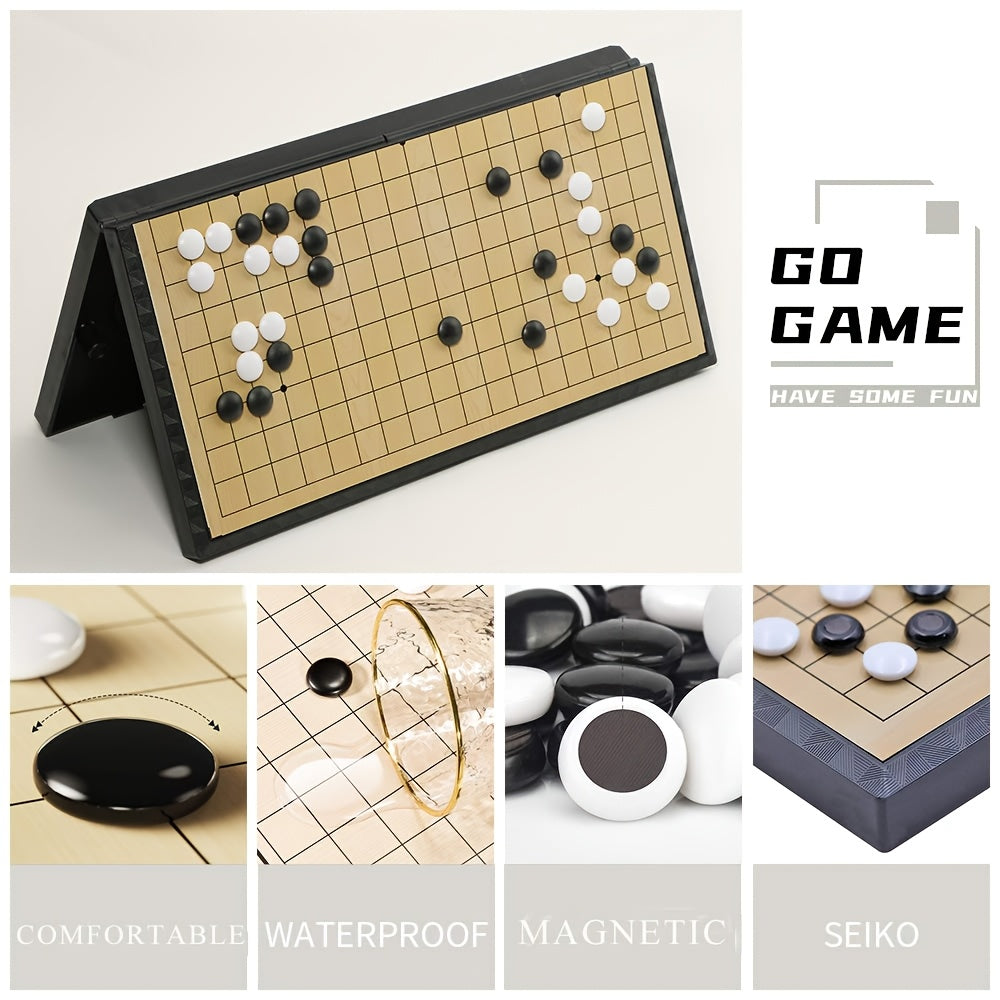Ensemble de jeu de Go pliable magnétique de luxe de 11,41 pouces avec 19x tableau + 300 pièces noires et blanches, idéal pour les fêtes et les activités de plein air, Noël et Thanksgiving