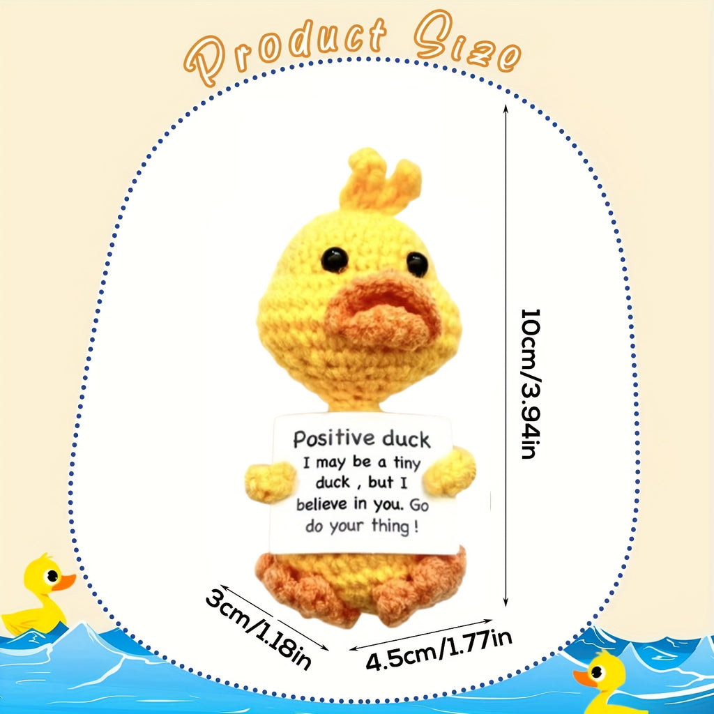 Jouet Canard Crochet Joyeux avec Carte Inspirante - Poupée en Laine Tricotée à la Mode Mignonne pour Émotions Positives, Parfaite pour Cadeaux de Noël et d'Anniversaire, Décorations de Fête