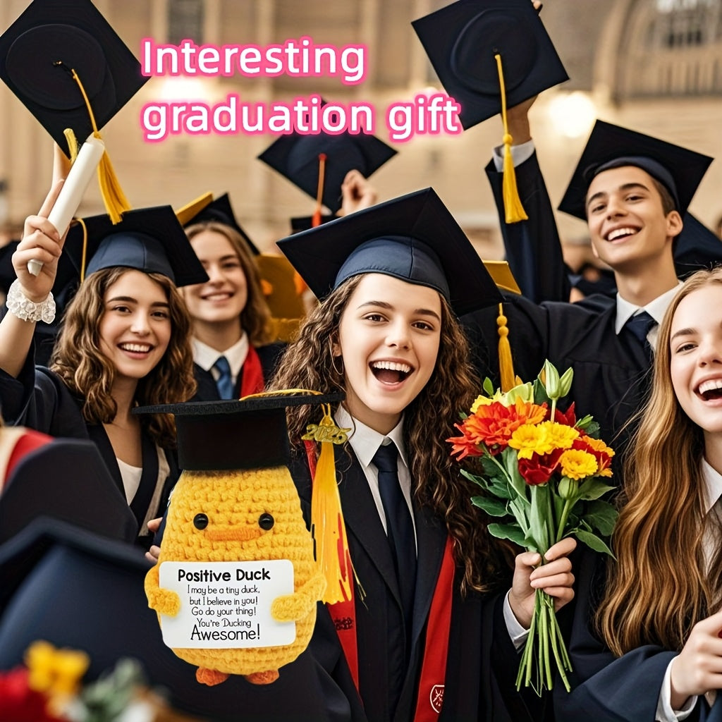 2025 Cadeau de Diplômation - Canard Mignon avec Toque et Carte, Présent Unique Tissé à la Main Parfait pour les Étudiantes Universitaires, Idéal pour les Fêtes de Remise des Diplômes