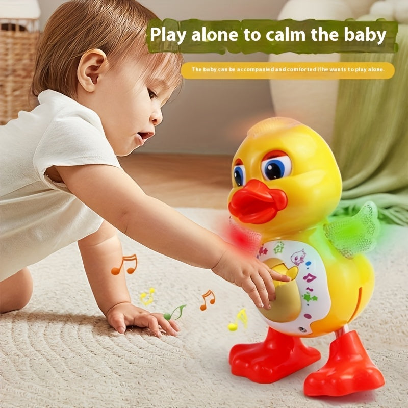 Canard dansant interactif avec musique, lumières dynamiques et effets de clignement des yeux, jouet éducatif en plastique durable pour enfants de 0 à 3 ans, piles non incluses