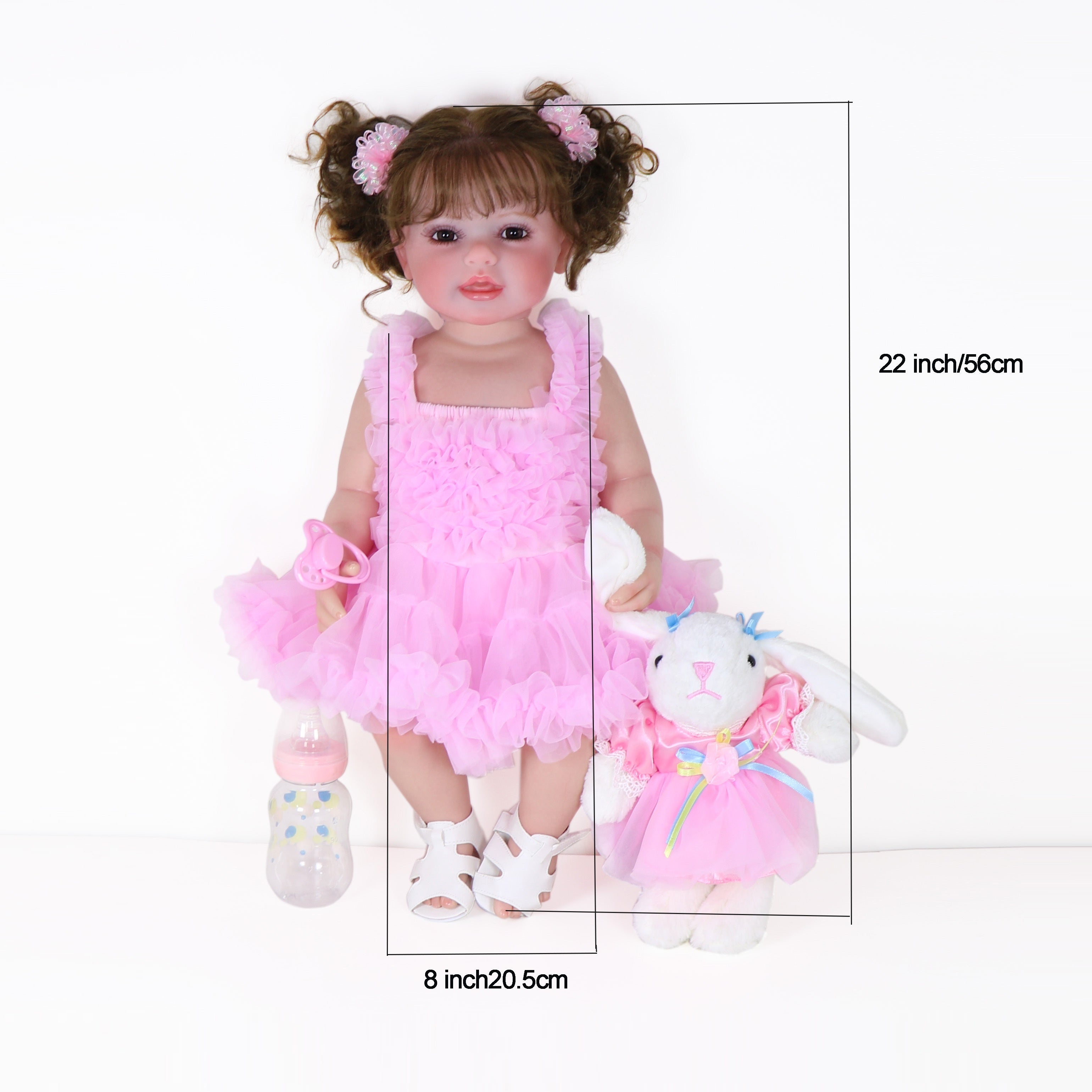 Poupée Reborn de 22 pouces - Mouvement joyeux avec un visage peint 3D, un corps en vinyle souple et des cheveux racinés, accompagné d'un petit lapin en peluche, parfait pour des cadeaux de Noël, d'Halloween ou de Thanksgiving.