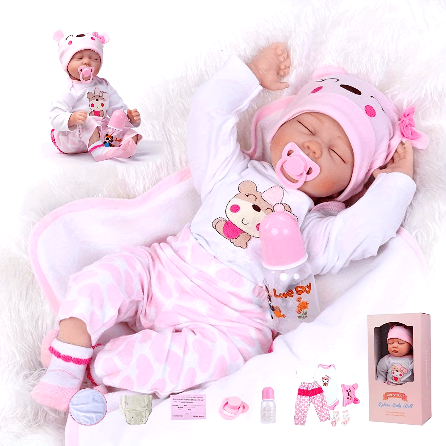 Poupées bébé réalistes de 22 pouces, poupée fille nouveau-née avec veines réalistes, vinyle fait main avec corps en tissu lesté, ensemble cadeau peint avancé pour les enfants de 3 ans et plus