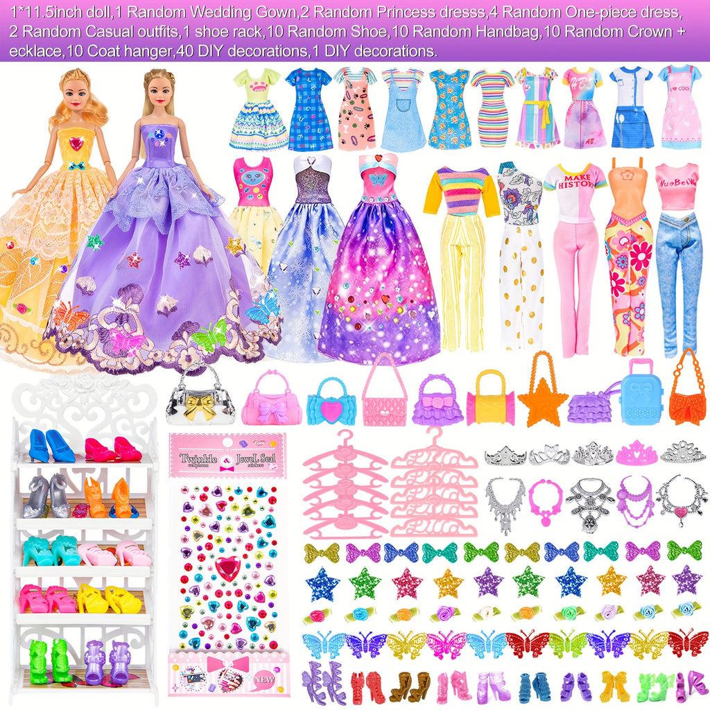 91 pièces de mode pour poupée de 11.5 pouces avec accessoires et placard, robes de princesse, robes à la mode, tenues, maillots de bain, chaussures, cintres, jouets d'habillage de poupée pour filles enfants tout-petits cadeaux de jouets