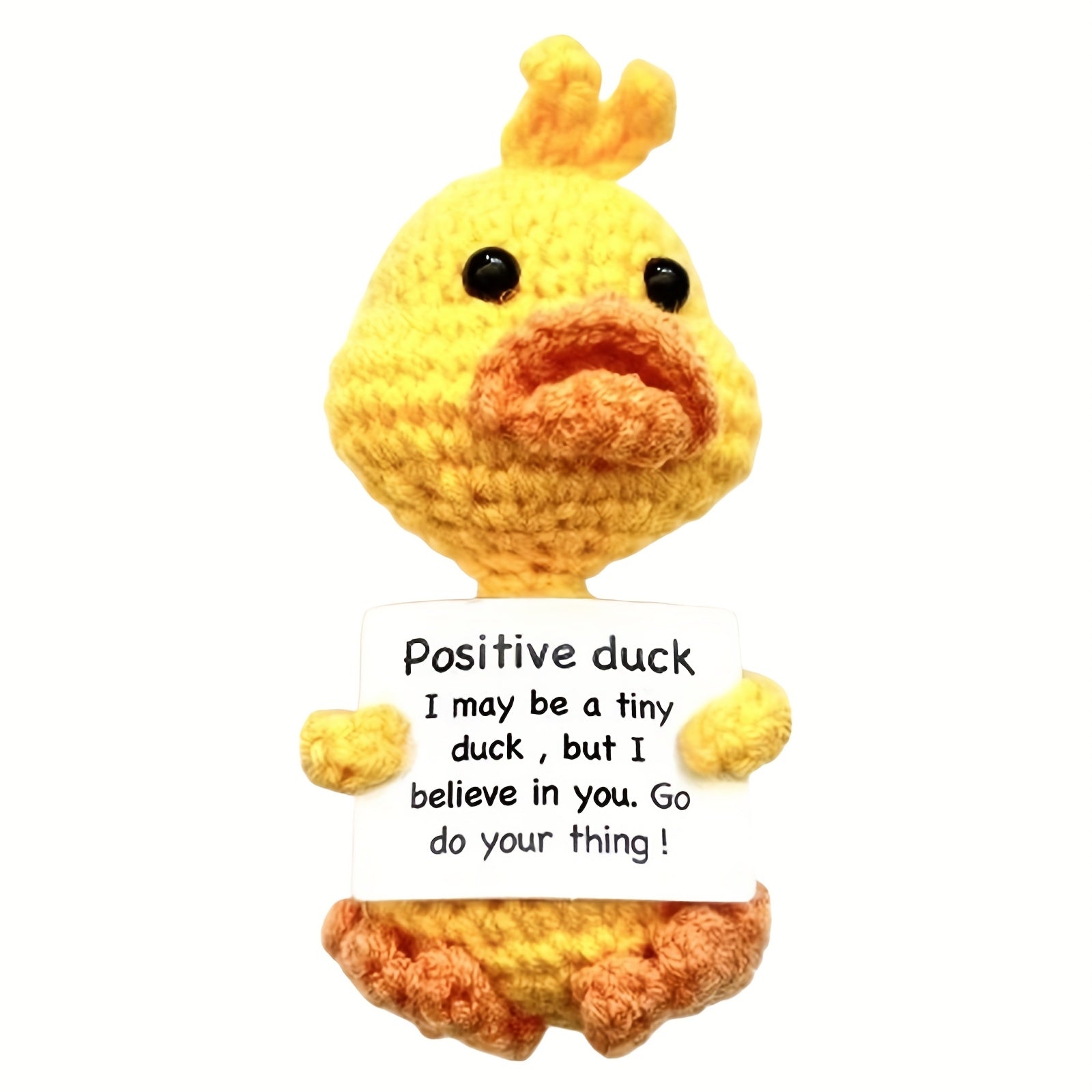 Jouet Canard Crochet Joyeux avec Carte Inspirante - Poupée en Laine Tricotée à la Mode Mignonne pour Émotions Positives, Parfaite pour Cadeaux de Noël et d'Anniversaire, Décorations de Fête